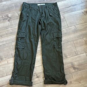 Anthropologie Level 99 Green Linen Cargo Pants Sz 28